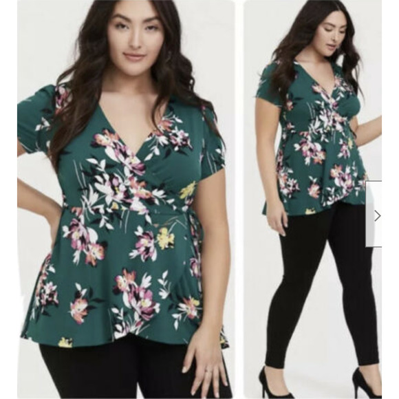 torrid Tops - Torrid Emerald Green Studio Knit Wrap Top size 3